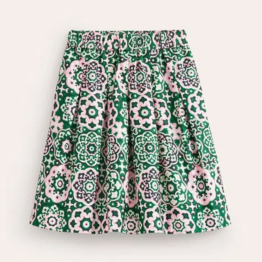 Boden Green Print Cotton Pleated Mini Skirt US 6